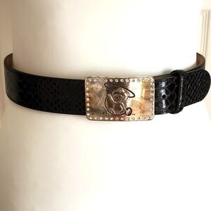 Ariat Black Leather Belt 28 Reptile Pattern Silver Tone Crystal Fat Baby Buckle